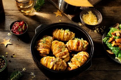 Hasselback Potatoes with Bacon, Thyme and Old Amsterdam
