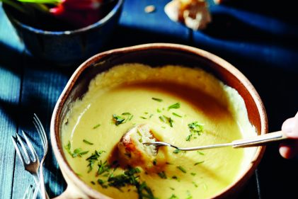 Easy cheese fondue with tarragon, Pernod and Old Amsterdam